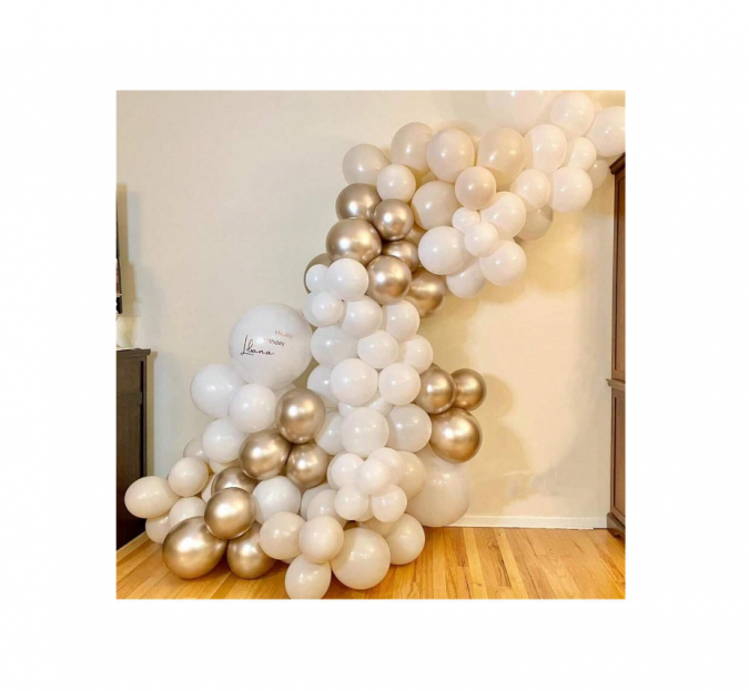 Комплект за арка 60 бр. балони в бяло, шампанско, латте и хром /Ch/