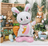 Фолиев стоящ балон Великденско зайче с морков, 58см /Ch/