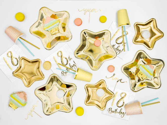 Хартиена парти чинийка Звезда, Коледа, златна гланц, 18 см, 6 бр. пакет /Pd/