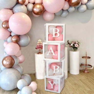 Комплект 4бр. декоративни прозрачни кутии за балони - Love, Baby, Boy, Girl ...цвят бял /Tr/