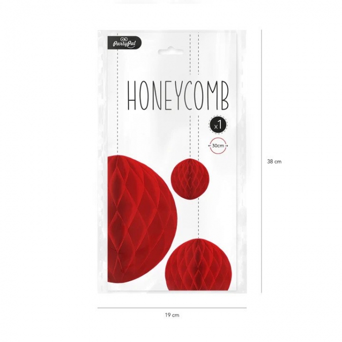 Висяща декорация - топка тип пчелна пита, ф 30 см, цвят червен  /Pp/