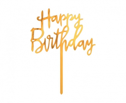Декорация за торта Happy Birthday, цвят злато гланц /Gd/