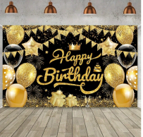 Винил за фон Happy Birthday, златни балони, размер 150х100см /Ch/