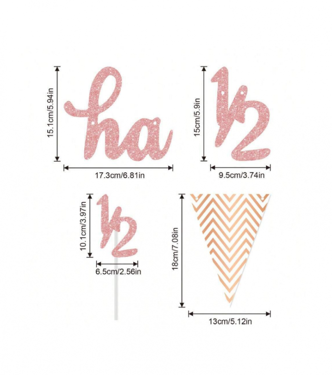 Банер с надпис Happy 1/2 Birthday, 6 месеца, брокат, с флагчета и топер в розово злато /Ch/