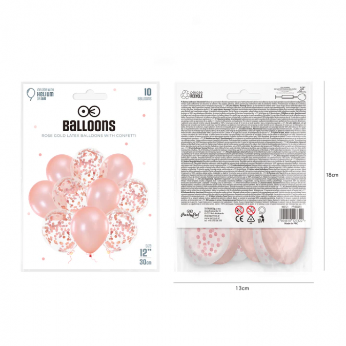 Комплект 10 бр. балони розово злато металик и конфети /Pp/