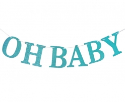 Банер гирлянд за декорация с текст Oh Baby / Бебе момче, 3,00 м. дължина, цвят син брокат /Gd/