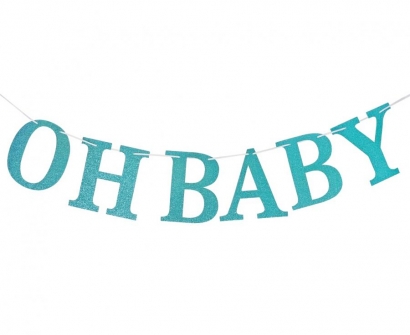Банер гирлянд за декорация с текст Oh Baby / Бебе момче, 3,00 м. дължина, цвят син брокат /Gd/
