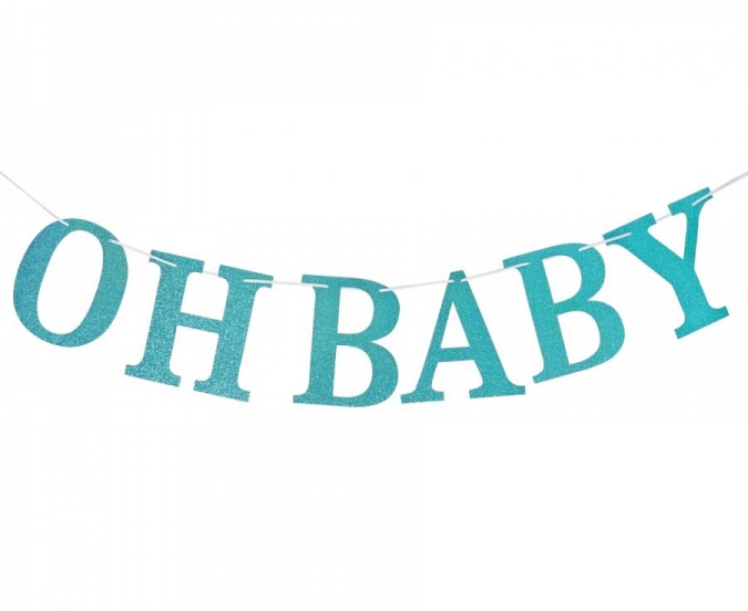 Банер гирлянд за декорация с текст Oh Baby / Бебе момче, 3,00 м. дължина, цвят син брокат /Gd/