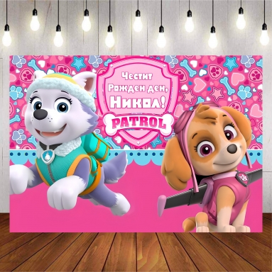 Винил за фон /декорация/, Пес Патрул Скай и Еверест, размер 100х70см