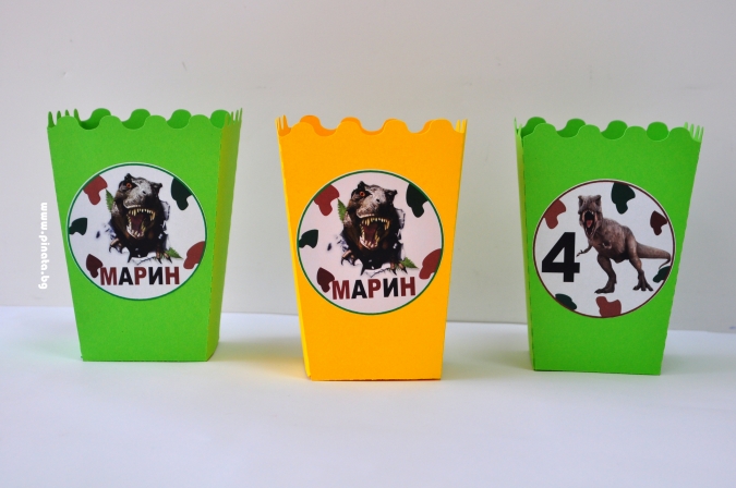 Персонализирана кутийка за пуканки Джурасик Парк, 3 бр. в опаковка