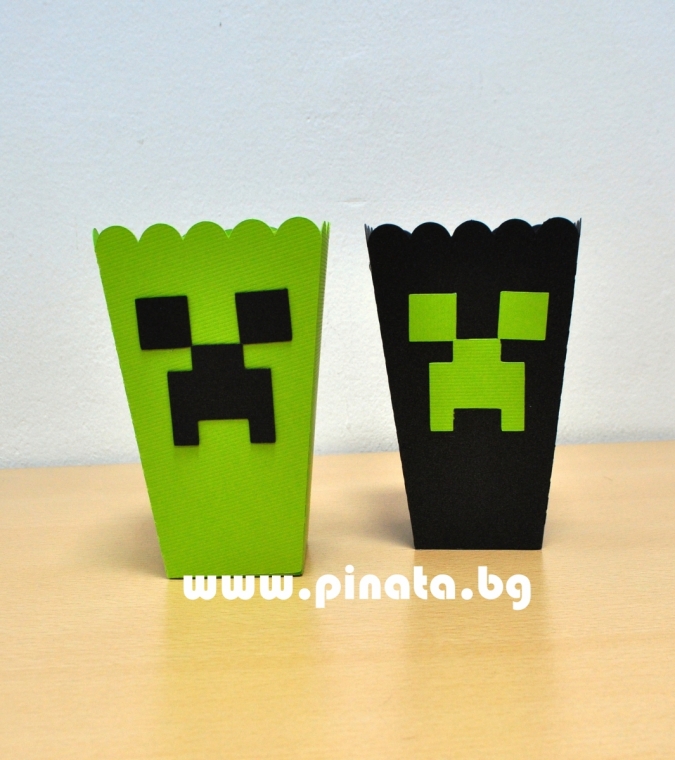 Тематична кутийка за пуканки Майнкрафт, 3 бр. в опаковка