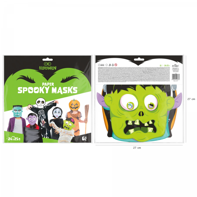 Хартиени маски Хелоуин Чудовища 24x23см 6 бр. в комплект /Pp/