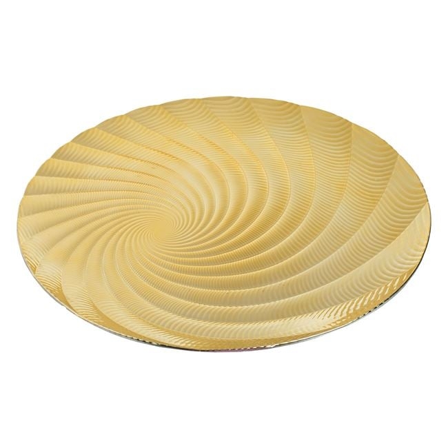 Коледно декоративно кръгло плато в златисто с дизайн на мида, 33 см /Mb/