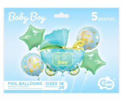 Комплект 5 бр. фолиеви балони Бебе Момче Количка / Baby Boy /Gd/