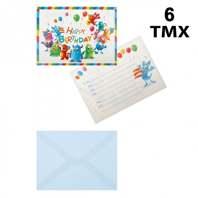 Покана за рожден ден Тролчета, с включени пликове, 6 бр. в опаковка /Mb/