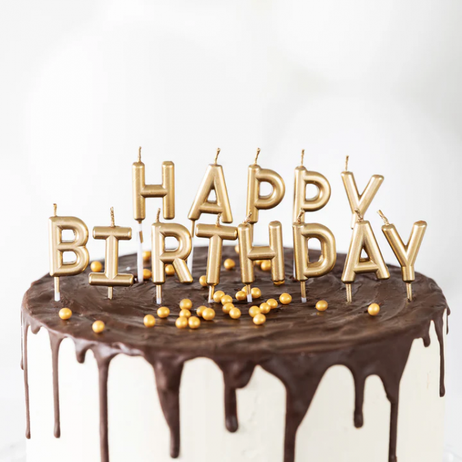 Свещички букви за рожден ден с текст Happy Birthday златни /Pp/