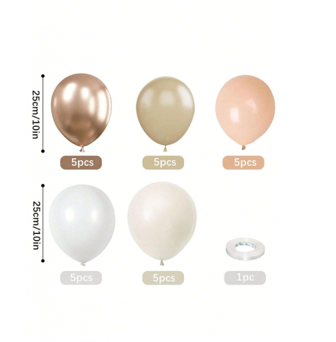 Комплект 26 бр. балони в бели, телесни, праскова и хром цветове /Ch/