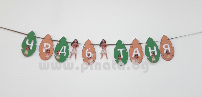 Персонализиран банер Честит Рожден Ден Смелата Ваяна, с включени 2 бр. фигури бонус