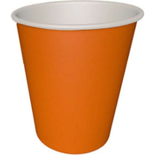 Комплект хартиена парти чинийка и чашка цвят оранжев, 8 бр. в опаковка