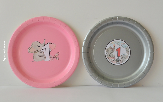 Персонализирана хартиена парти чинийка Бебе слонче рожден ден, 6бр. пакет