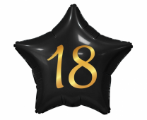 Фолиев балон звезда, цвят черен със златни цифри 18 години, 46 см, /Gd/
