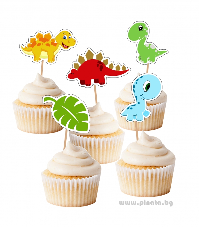 Топер за мъфини Динозаври, 6 бр. в опаковка