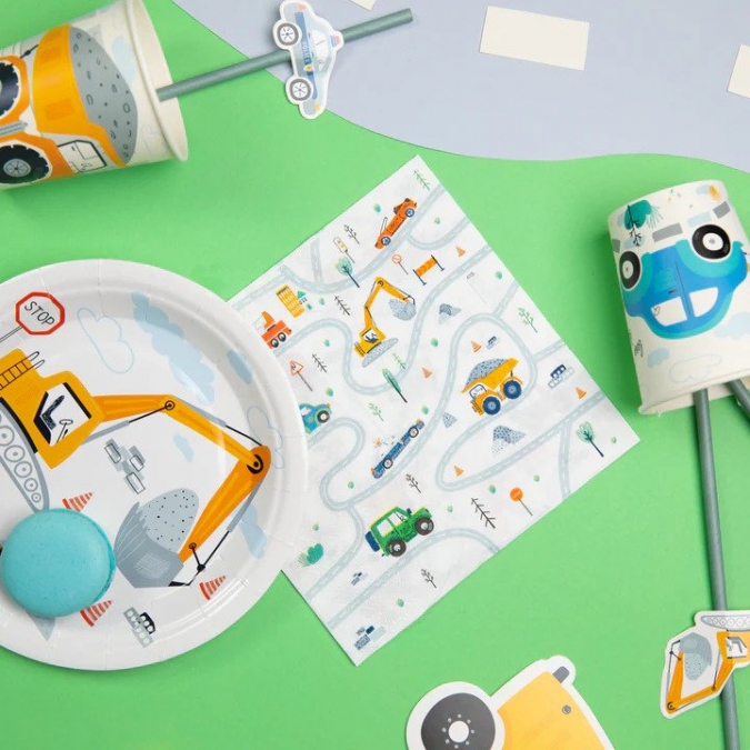 Парти салфетки Транспортни средства, кола, багер, пожарна, 33х33 см, 10 бр. в пакет /Pp/