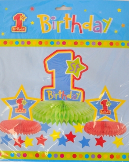 Украса за маса /тип пчелна пита/ Момче, бебе с надпис 1st Birthday /Tr/