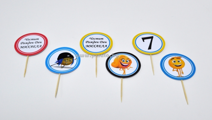 Топер за мъфини Емоджи / Емотикони, 6 бр. в опаковка