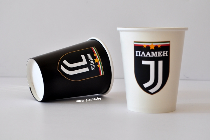 Персонализирана хартиена парти чашка 250 мл Ювентус, 6бр. пакет
