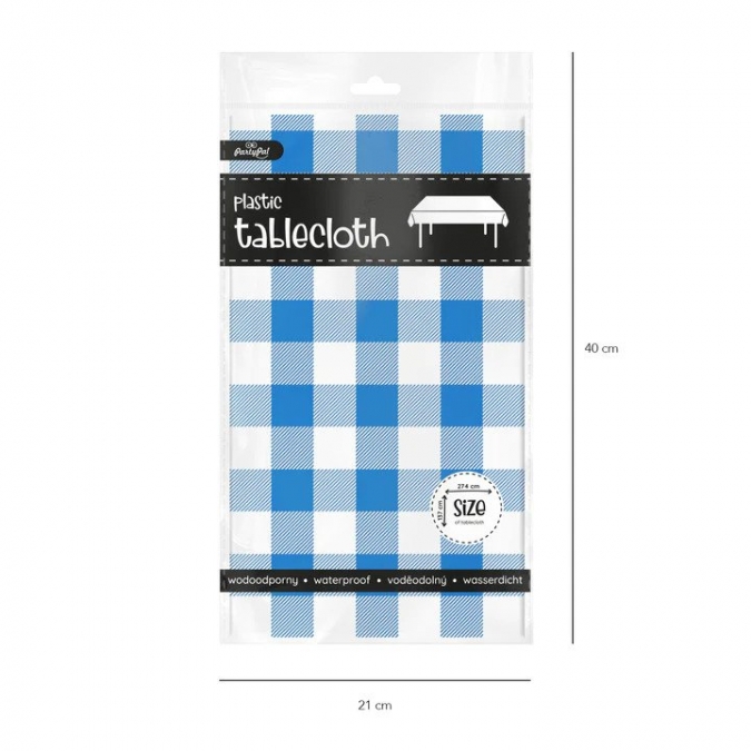 Покривка за еднократна употреба, синьо и бяло каре 137х274 см /Pp/