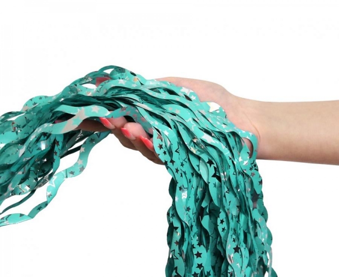 Ресни за декорация тип спирали /ПВЦ/, цвят тюркоаз и звезди, 100х200см /Gd/