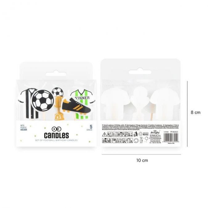 Свещички за рожден ден футбол, 5 броя /Pp/