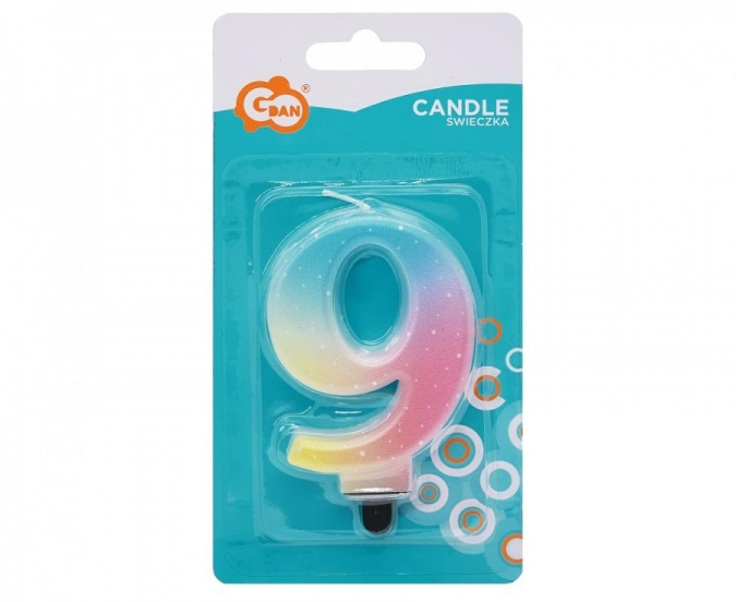 Свещичка цвят пастел дъга, цифра 9 /Gd/