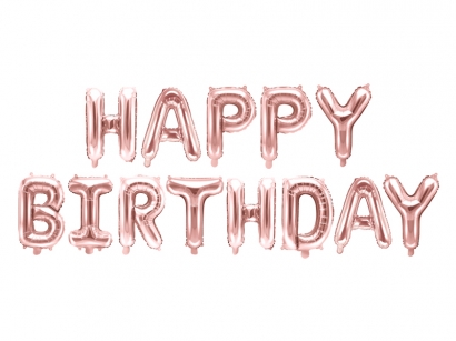 Надпис от фолиеви балони Happy Birthday, цвят розово злато 340х35 /Pd/