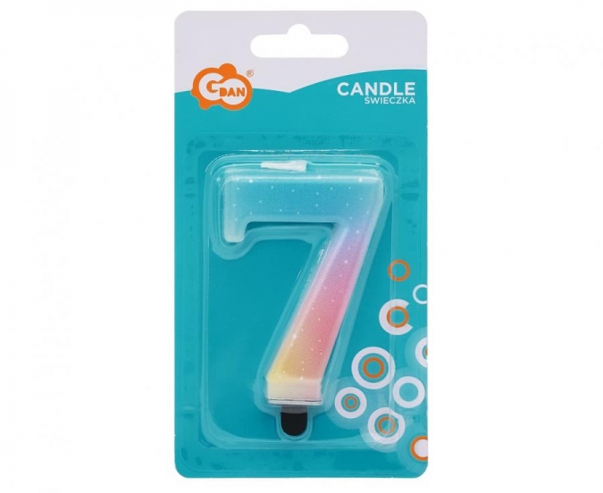 Свещичка цвят пастел дъга, цифра 7 /Gd/