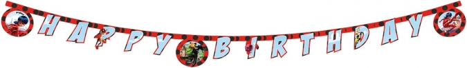 Банер с текст Happy Birthday Калинката и Черния котарак, 2,00 м дължина /Gd/