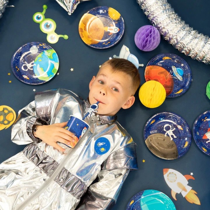 Хартиена парти чинийка Космос, космонавт, ракета, 18.0 см, 8 бр. в опаковка /Pp/