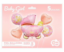 Комплект 5 бр. фолиеви балони Бебе Момиче Количка / Baby Girl /Gd/