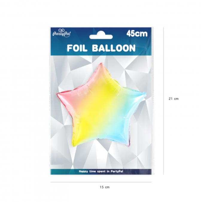 Фолиев балон звезда в преливащи пастелни цветове тип дъга, 45 см, /Pp/