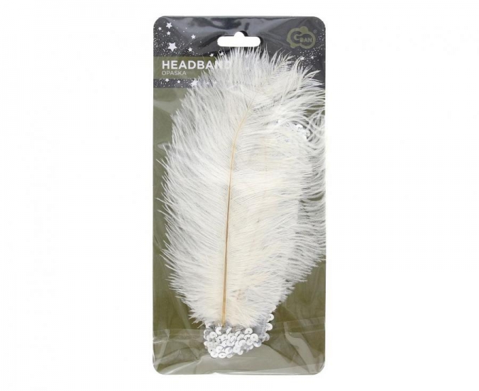 Бяла лента за глава с пайети и пера, ретро, кабаре, стил Гетсби /Gd/