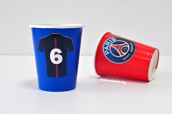 Персонализирана хартиена парти чашка 250 мл ПСЖ /Пари Сен Жермен, 6бр. пакет