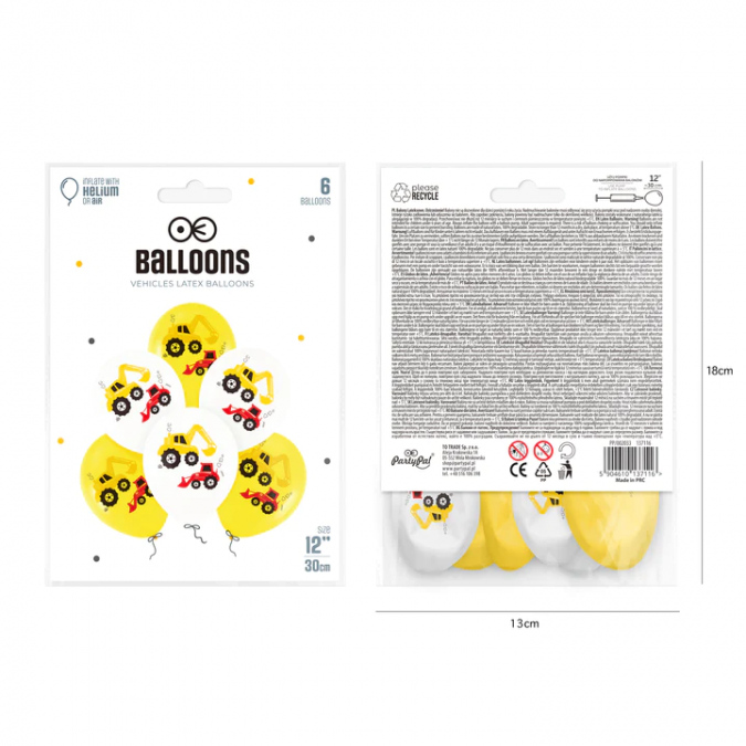 Комплект 6 бр. балони Строителни машини, багер, булдозер /Pp/