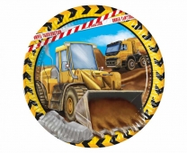 Хартиена парти чинийка Строителни машини,камион, багер, 23 см, 8 бр. /Gd/