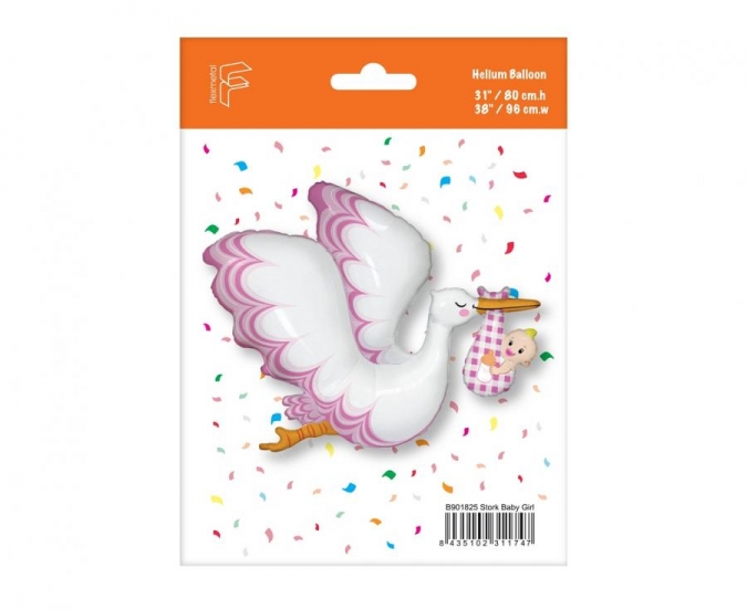 Фолиев балон Щъркел Честито Бебе момиче, 96 см. /Gd/