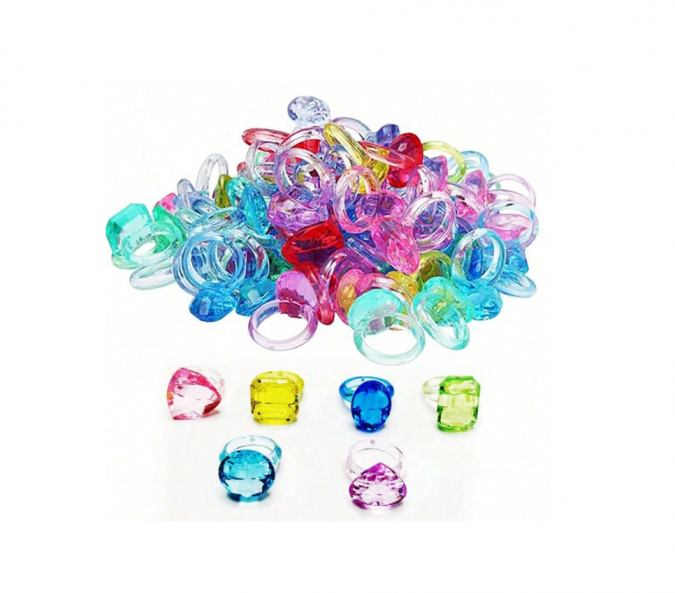Детски акрилни пръстени с кристали, микс цветове /Ch/