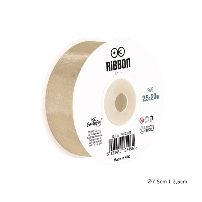 Сатенена лента, цвят светло кафяв/лате, 2,5х23м /Pp/