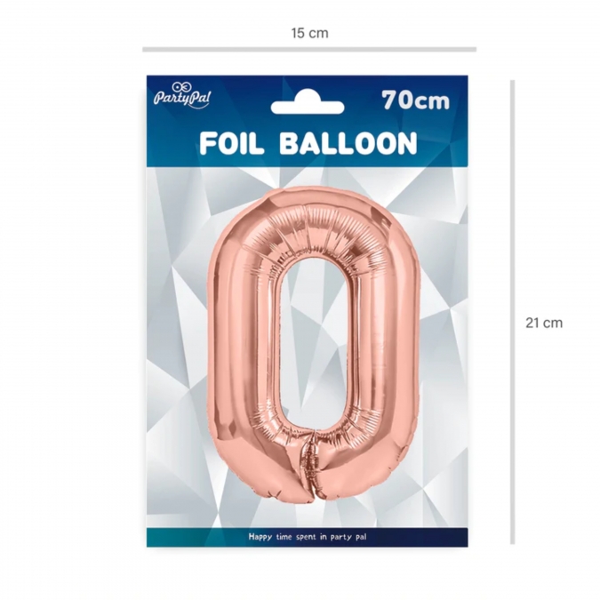 Фолиев балон цифра 0, цвят розово злато, 40см /Pp/