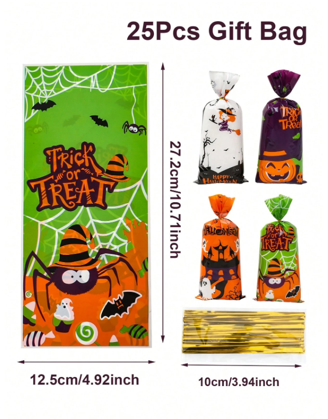 Подаръчни торбички, пликове за сладки Хелоуин,12х27см, 25 бр. в опаковка /Ch/