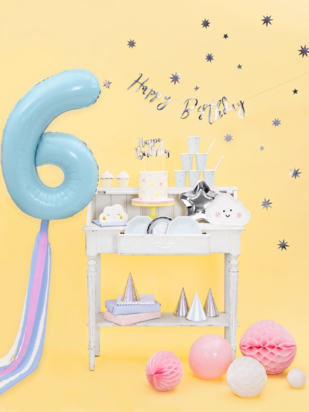 Декорация за торта с текст Happy Birthday в огледално сребърно, 22,5см /Pd/